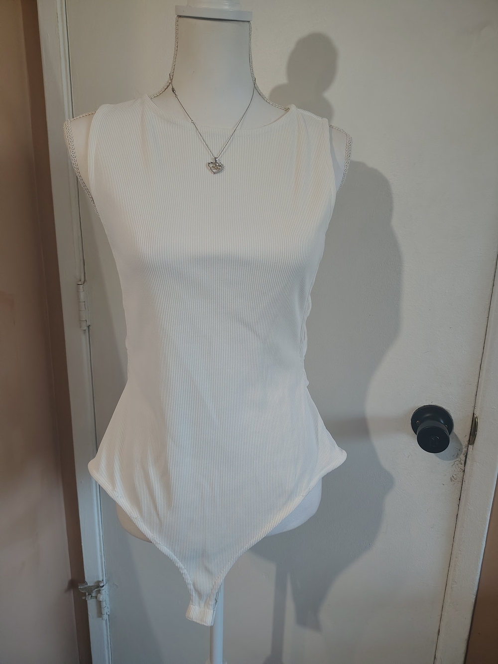 The Drop Classic White Ribbed Sleeveless Bodysuit White Size XL